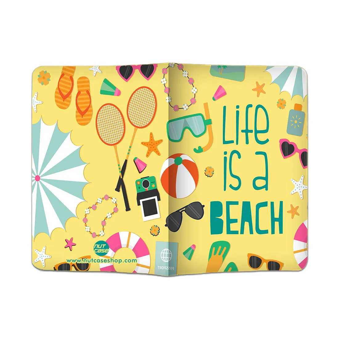 Passport Case Holder with Single Luggage Tag - Life Is a Beach