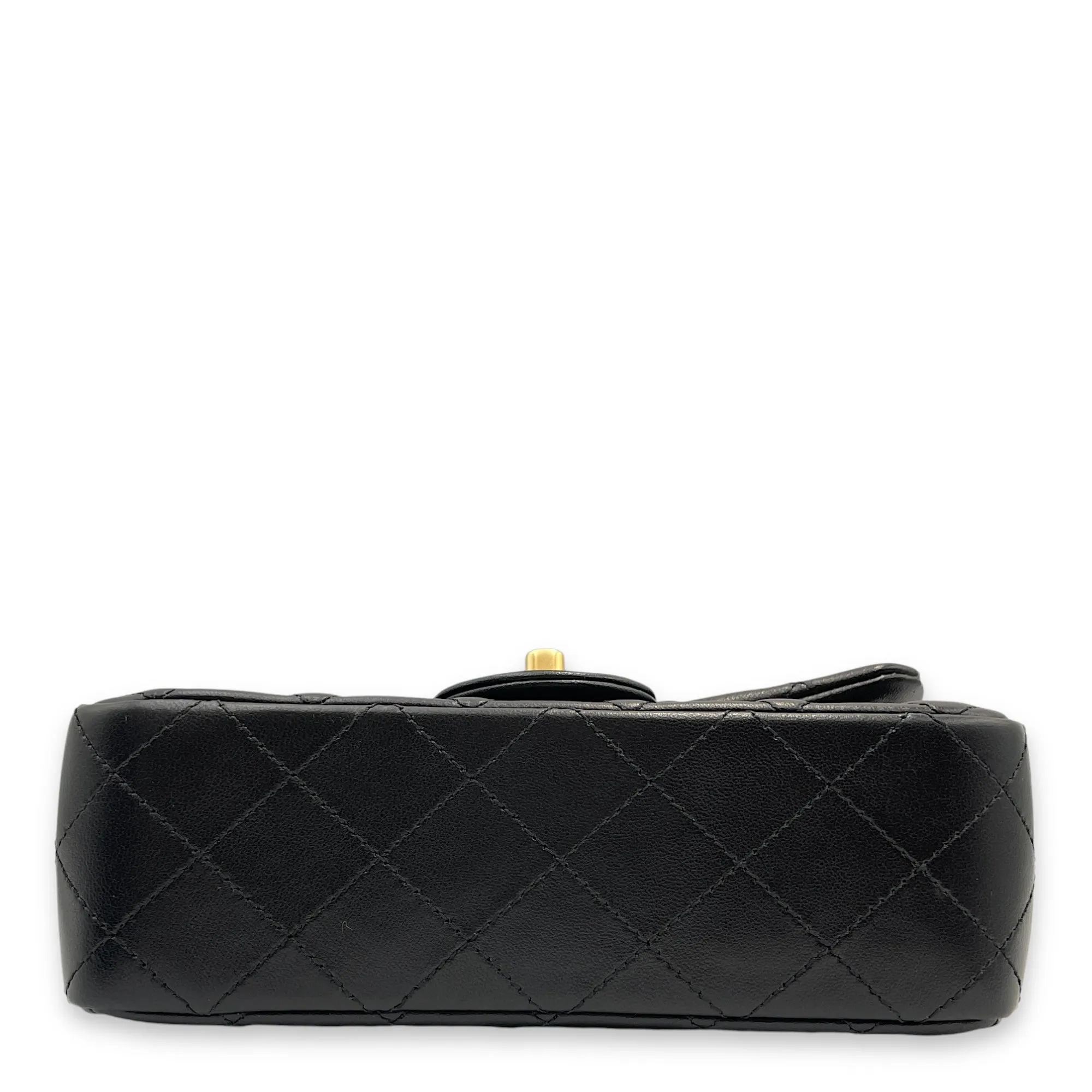 Pearl Crush Rectangle Mini Black Crossbody Bag in Lambskin, Gold hardware