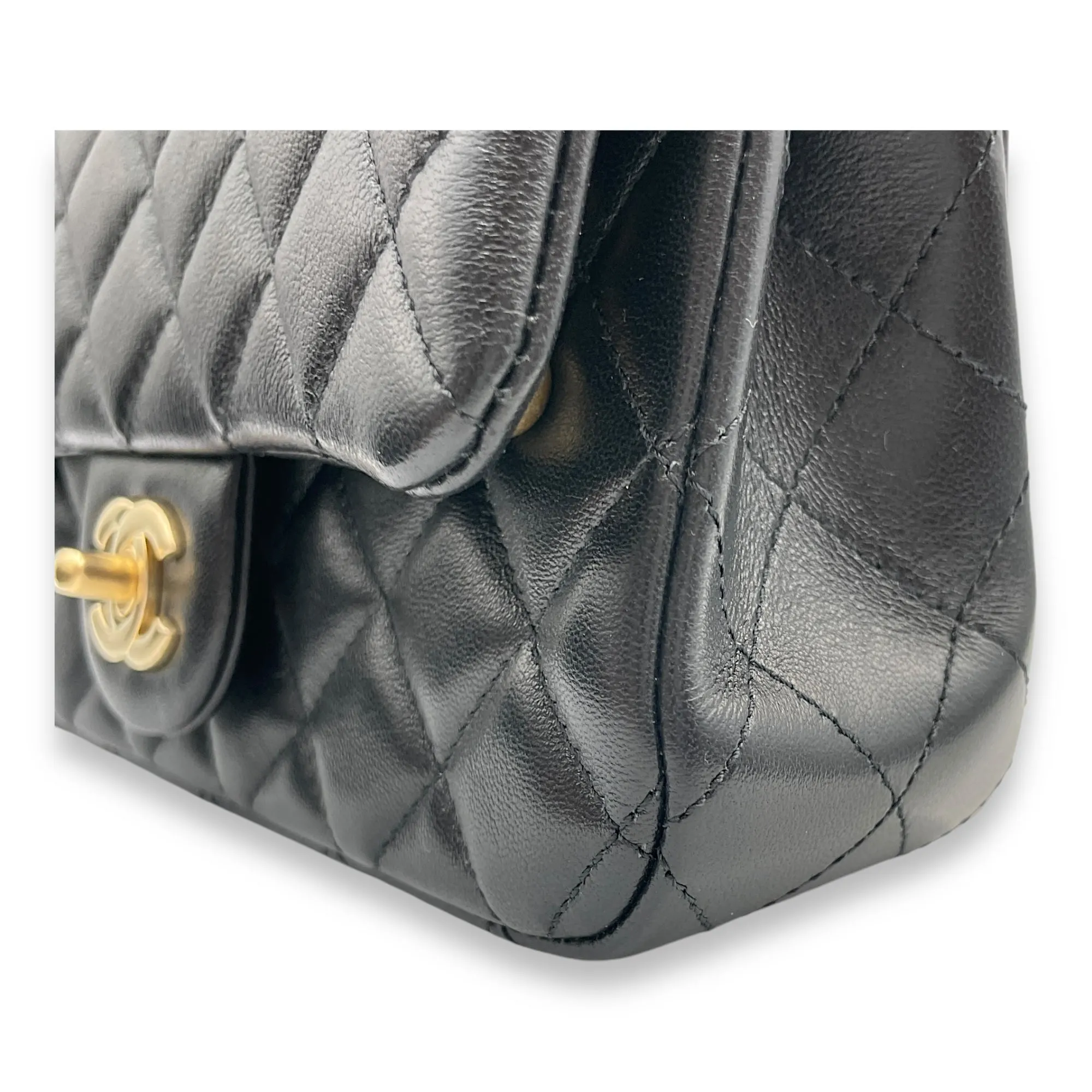 Pearl Crush Rectangle Mini Black Crossbody Bag in Lambskin, Gold hardware