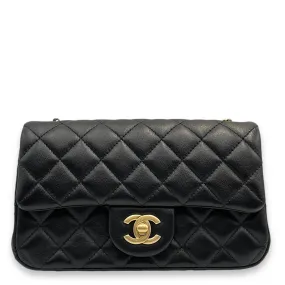 Pearl Crush Rectangle Mini Black Crossbody Bag in Lambskin, Gold hardware