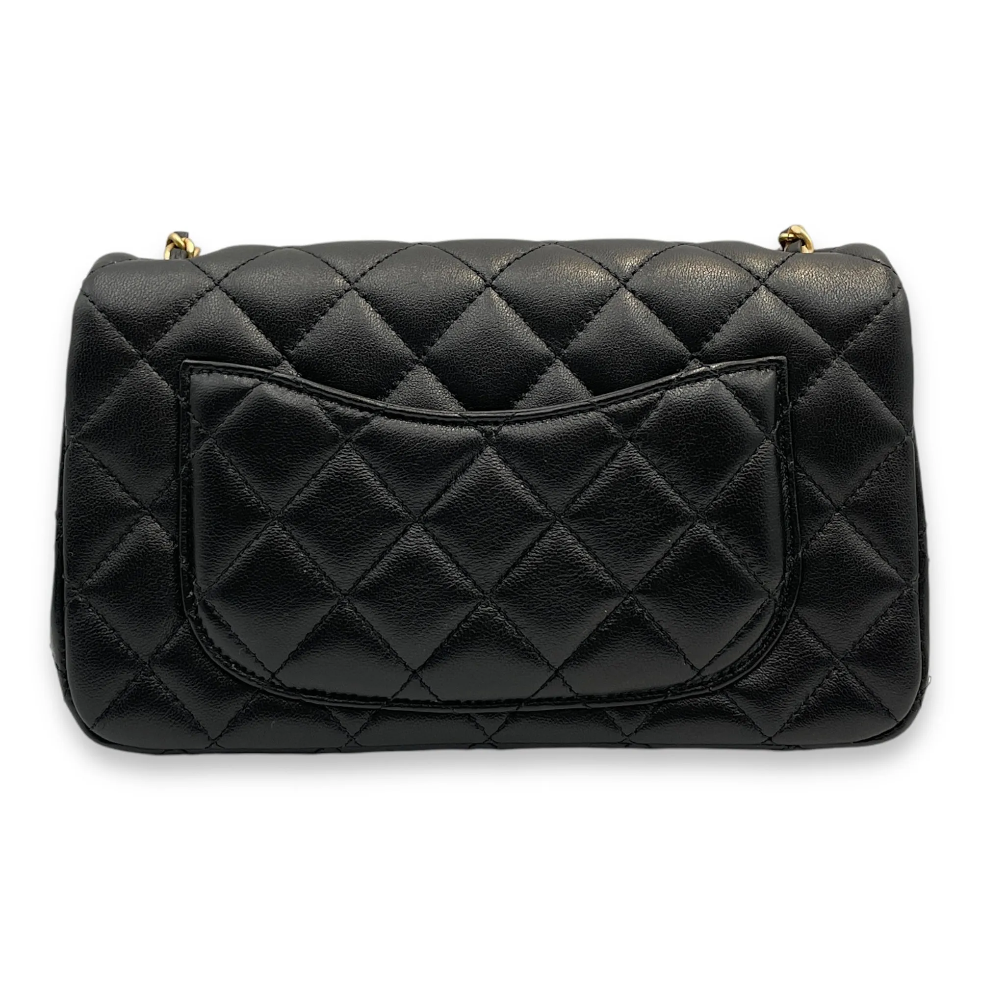 Pearl Crush Rectangle Mini Black Crossbody Bag in Lambskin, Gold hardware