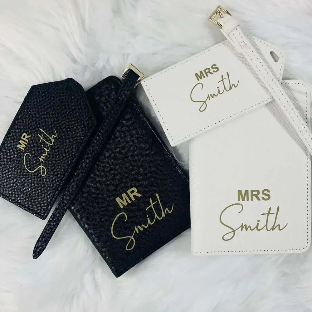 Personalized Mr. & Mrs. Luggage Tag & Passport Cover Set