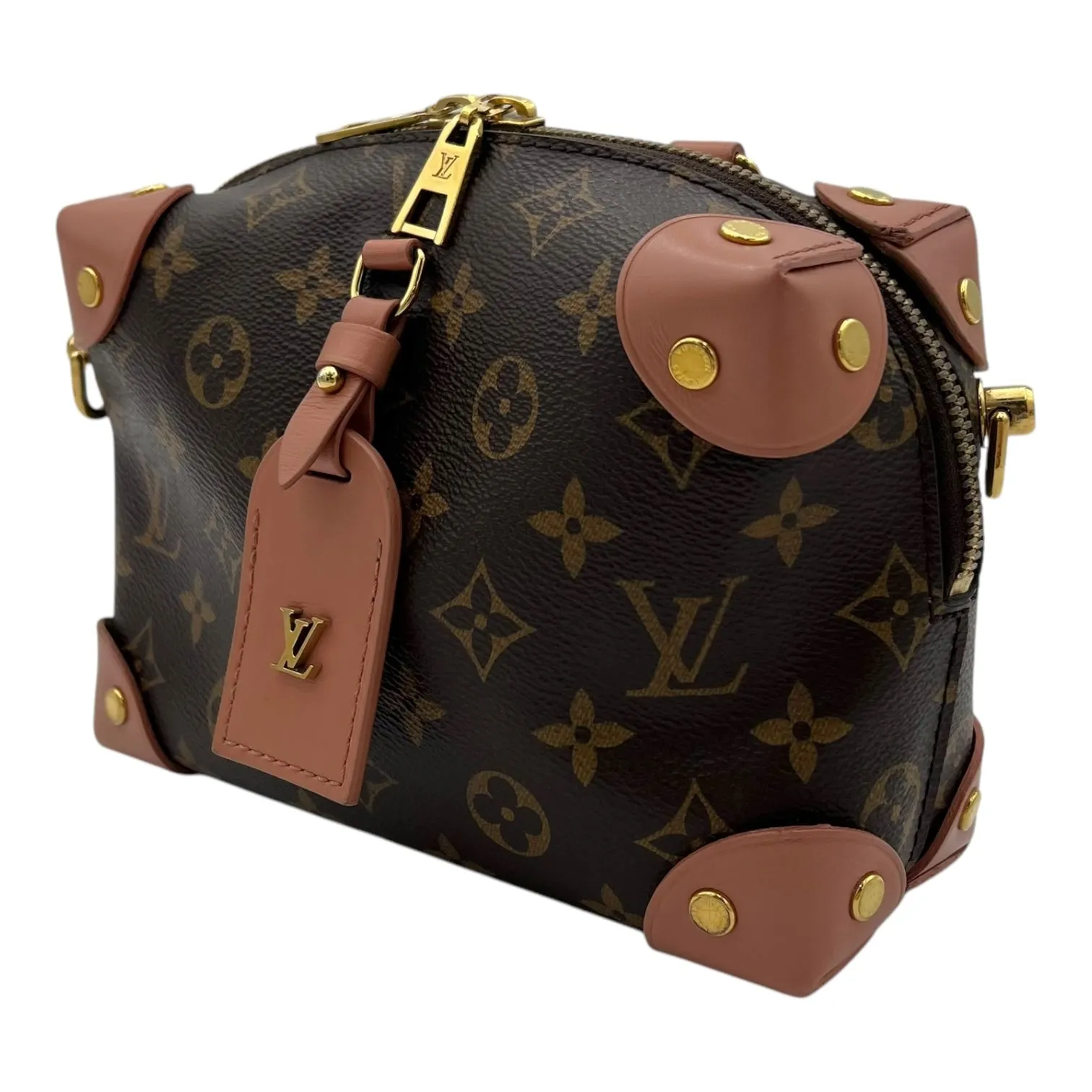 Petite Malle Souple Crossbody Bag Brown in Monogram Coated Canvas, Gold hardware