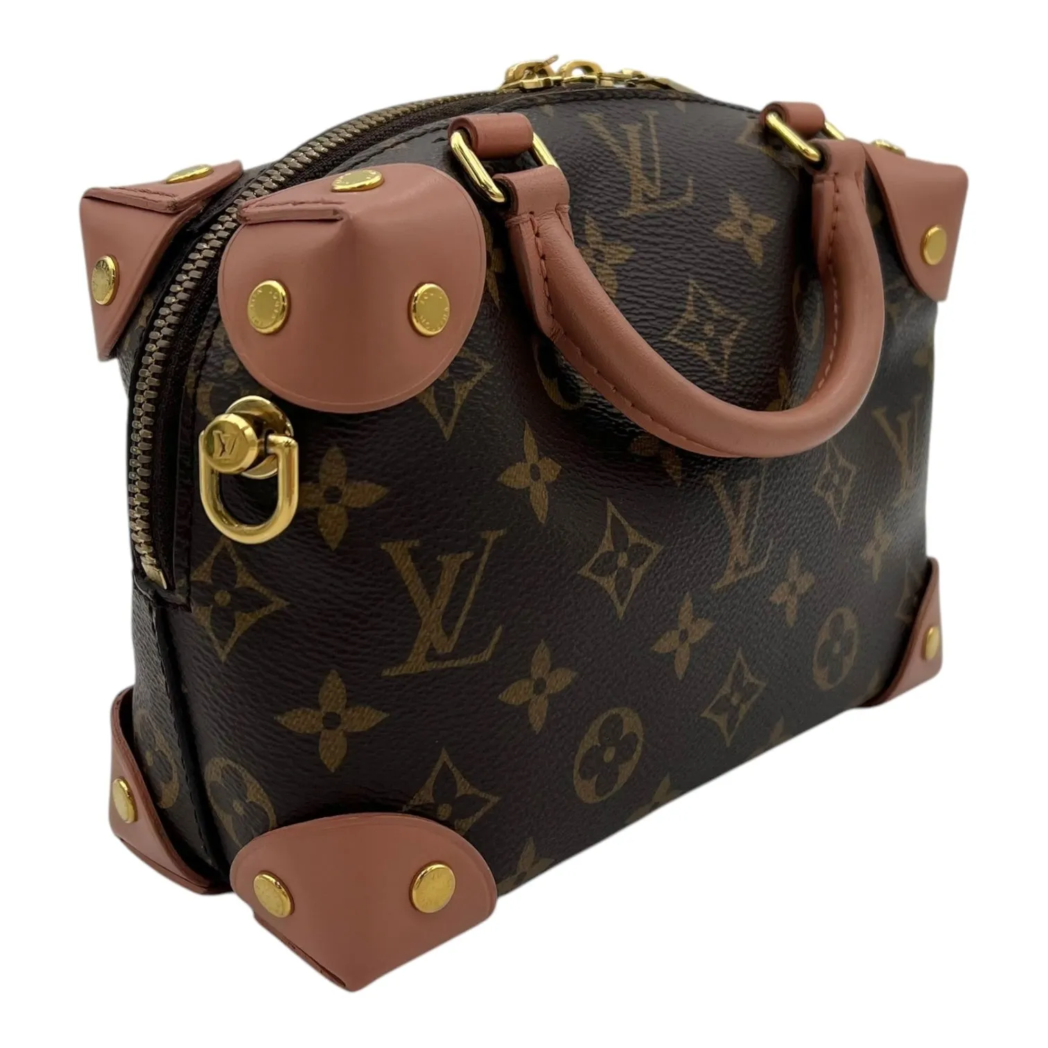 Petite Malle Souple Crossbody Bag Brown in Monogram Coated Canvas, Gold hardware