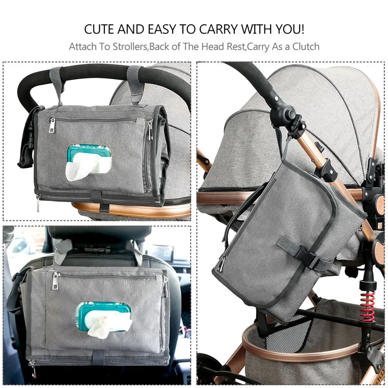 Portable Folding Waterproof Grey Multifunctional Baby Diaper Bag