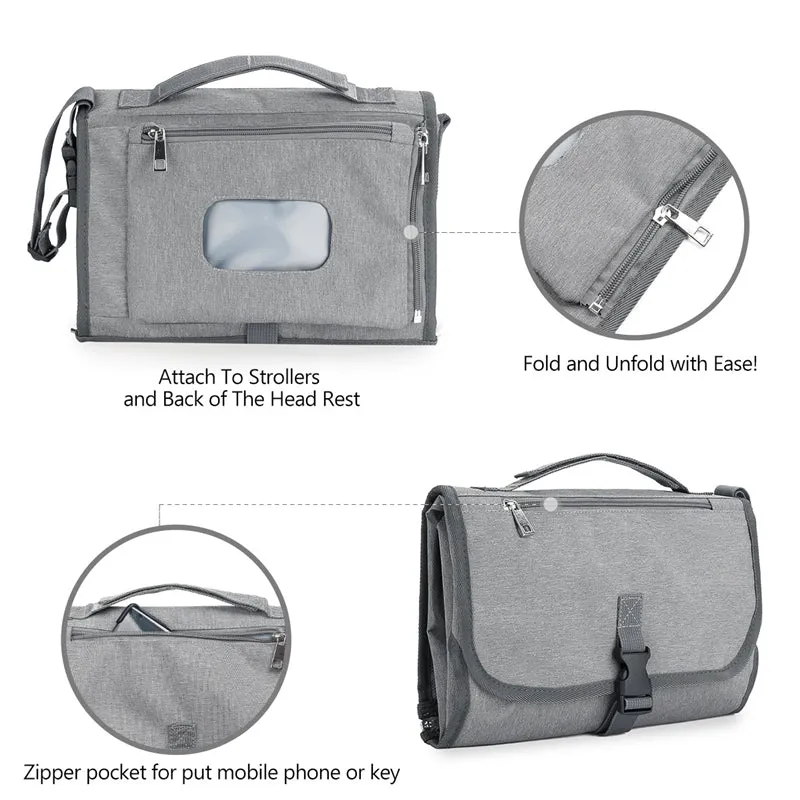 Portable Folding Waterproof Grey Multifunctional Baby Diaper Bag