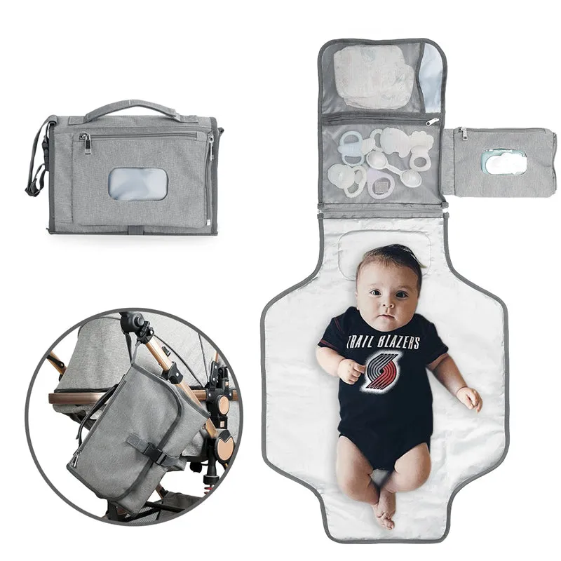 Portable Folding Waterproof Grey Multifunctional Baby Diaper Bag