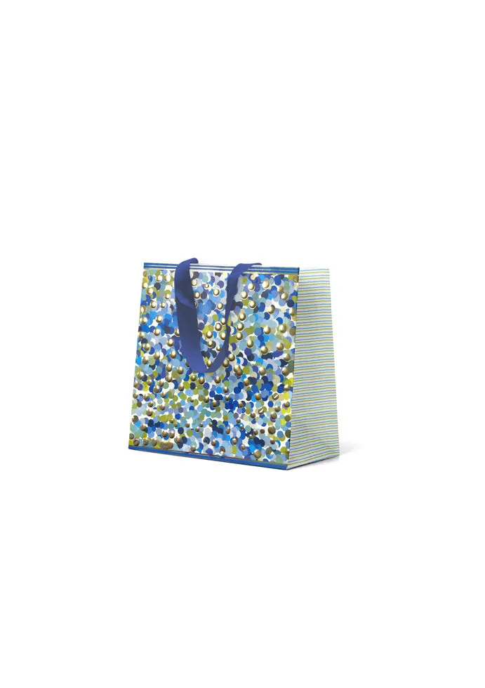 Premium Gift Bag Small: Embossed & Foiled Blue & Gold Spots