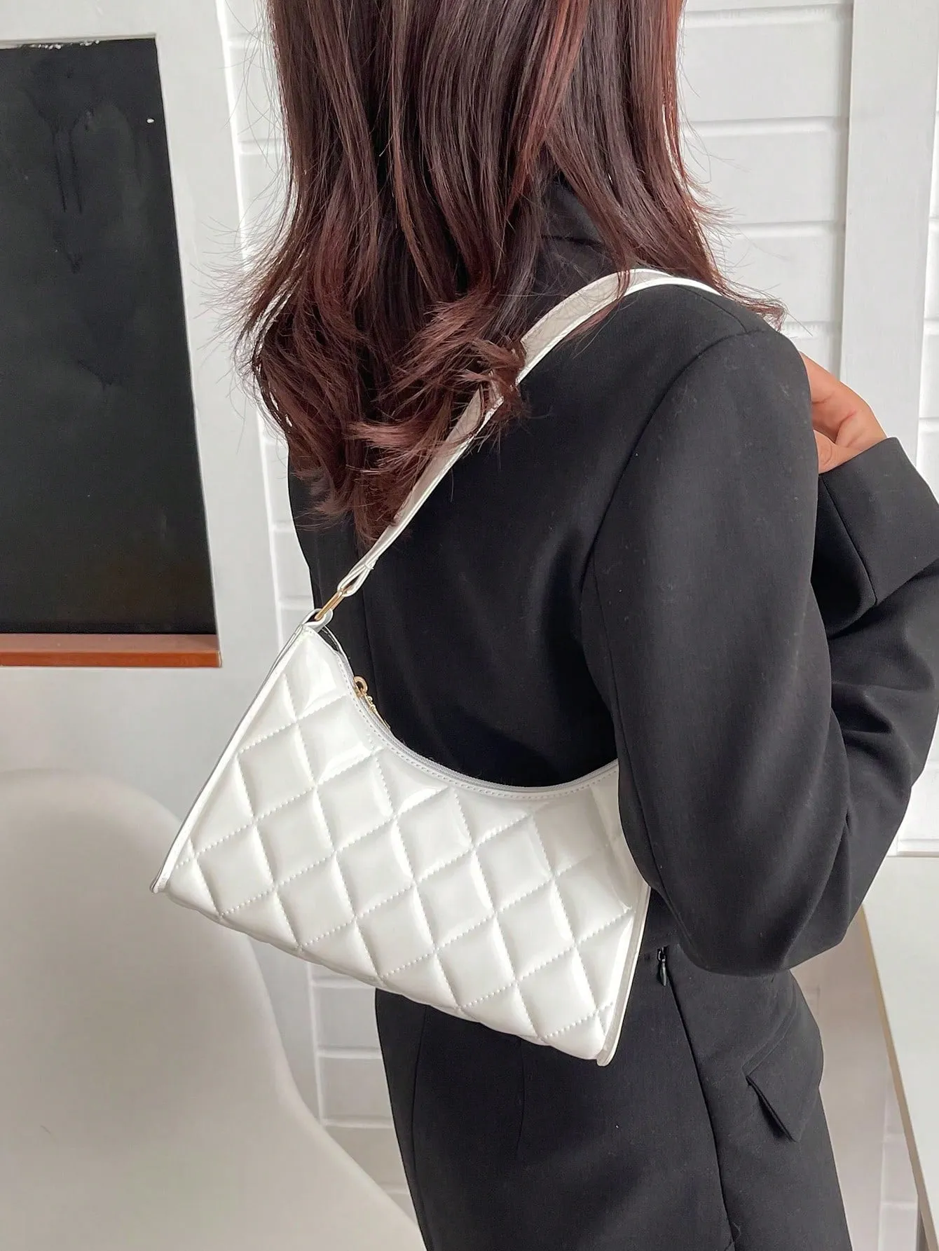 Quilted Detail Baguette Bag