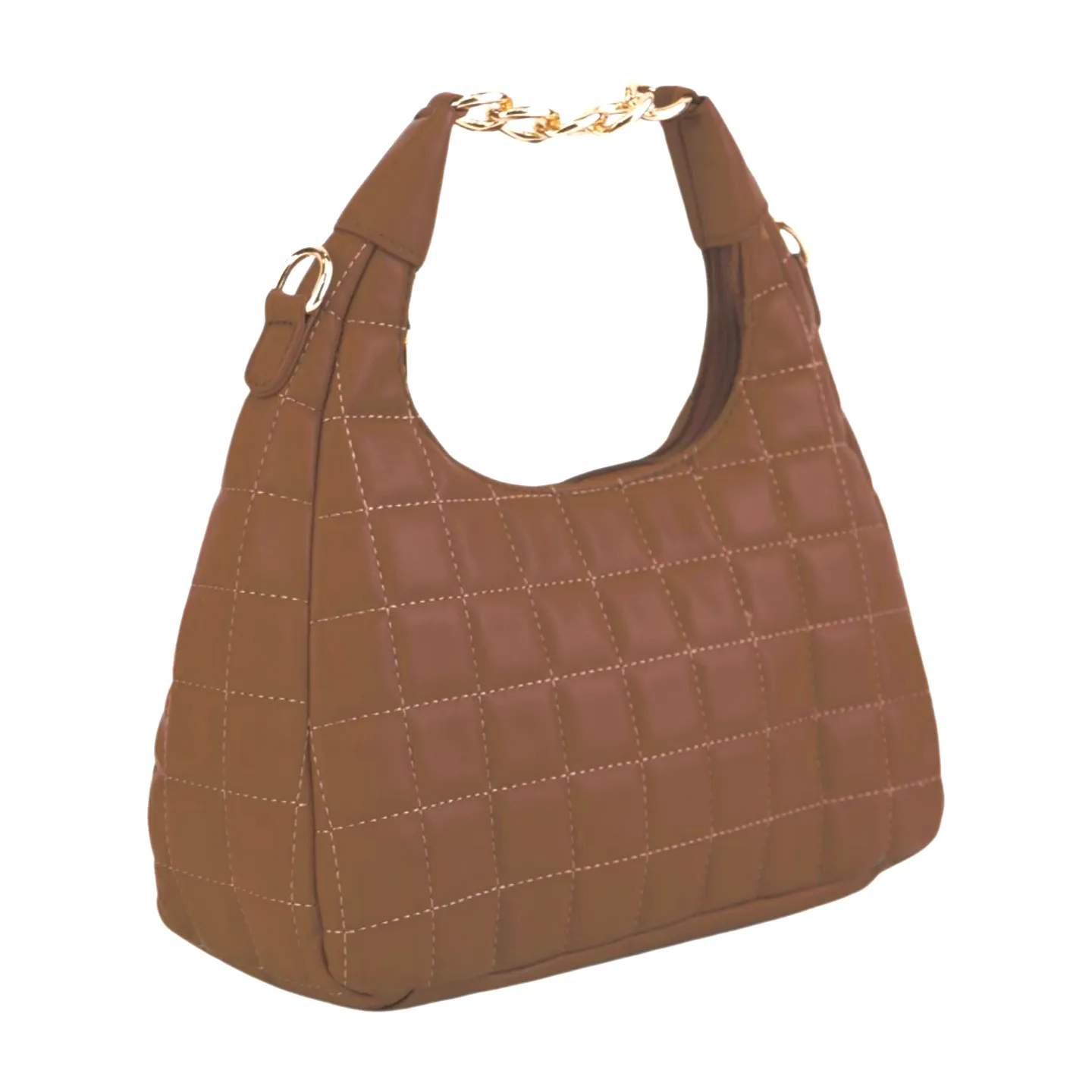 Quilted Hobo Bag with Gold Chain Handle and Shoulder Strap