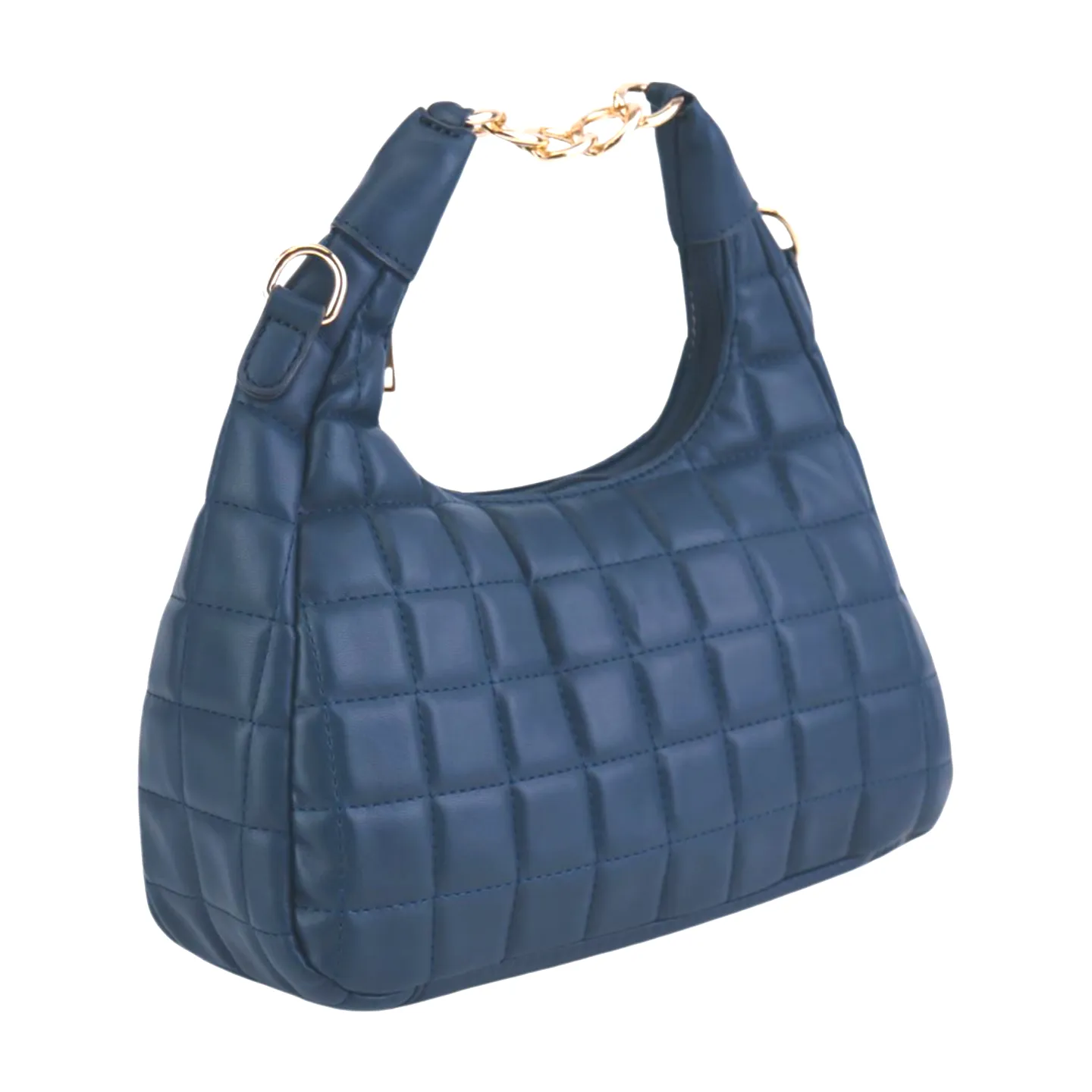 Quilted Hobo Bag with Gold Chain Handle and Shoulder Strap