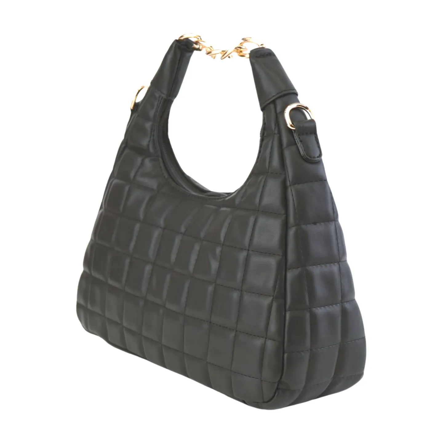 Quilted Hobo Bag with Gold Chain Handle and Shoulder Strap