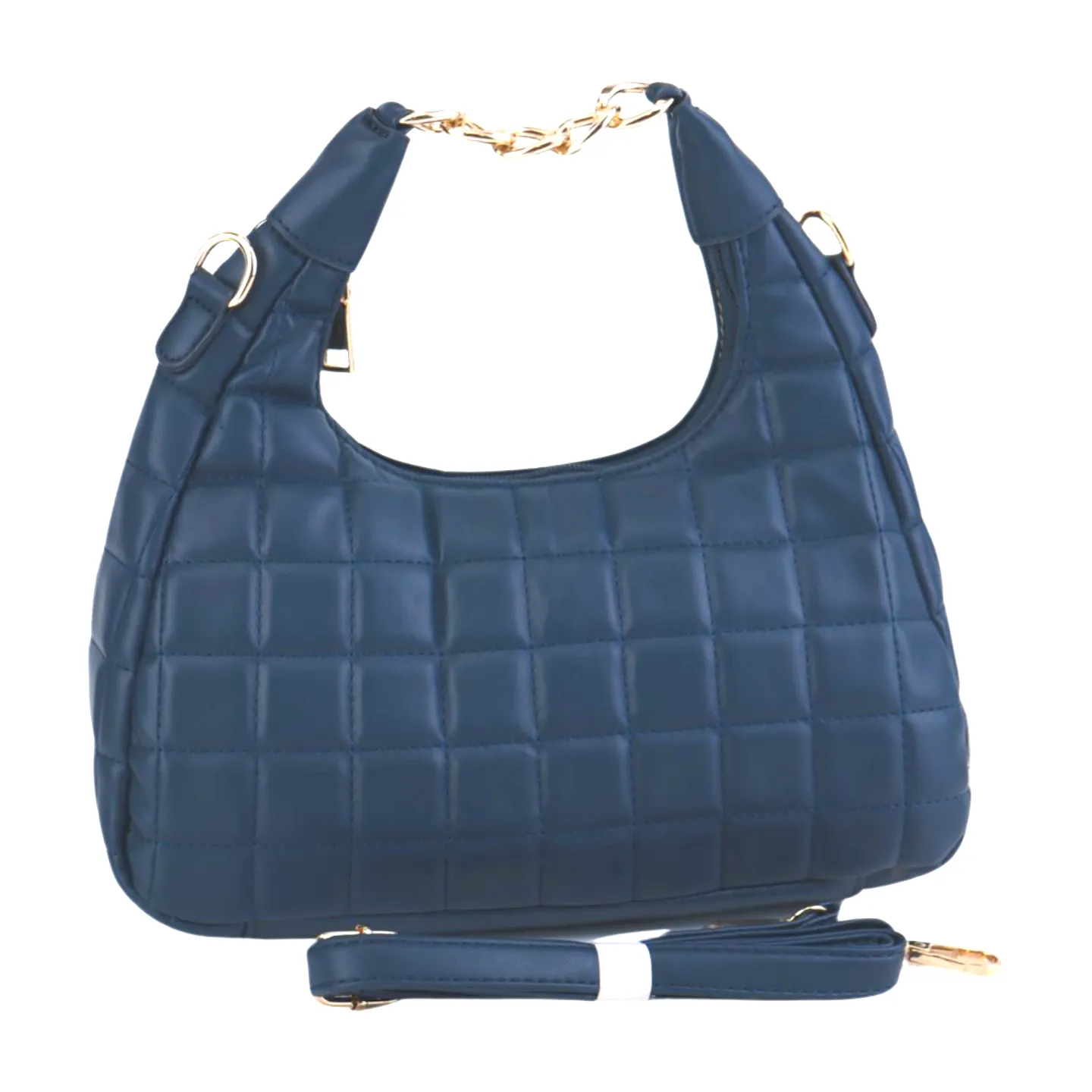 Quilted Hobo Bag with Gold Chain Handle and Shoulder Strap