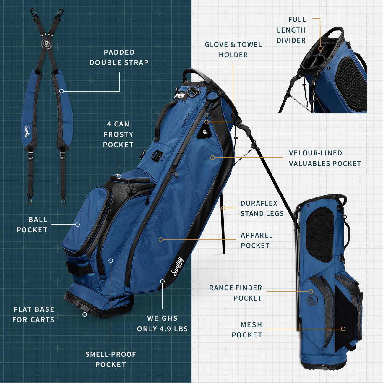 Ryder | Navy Blue Lightweight Stand Bag