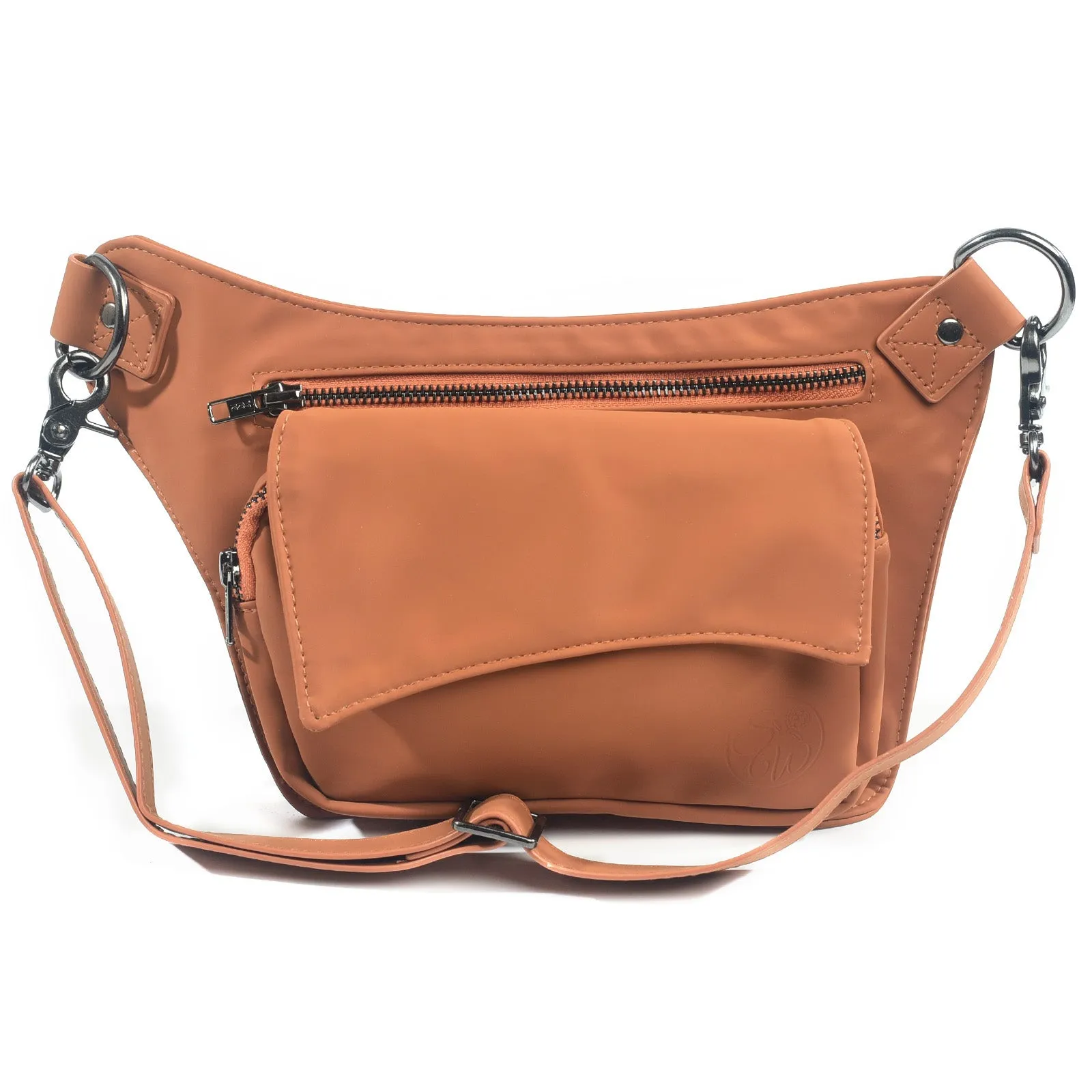 Saddle Brown Vegan Leather Hip Bag (Gun Metal)