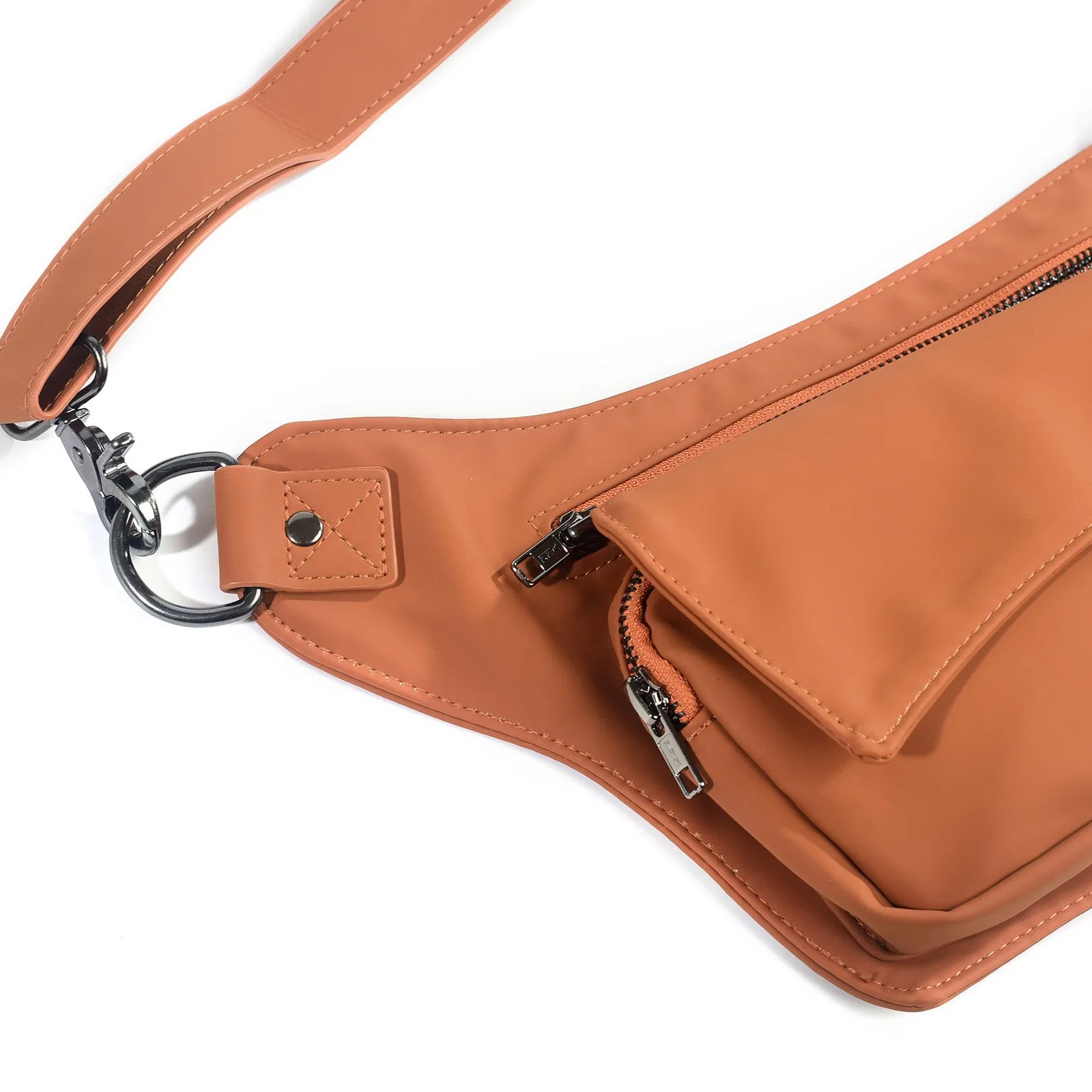 Saddle Brown Vegan Leather Hip Bag (Gun Metal)