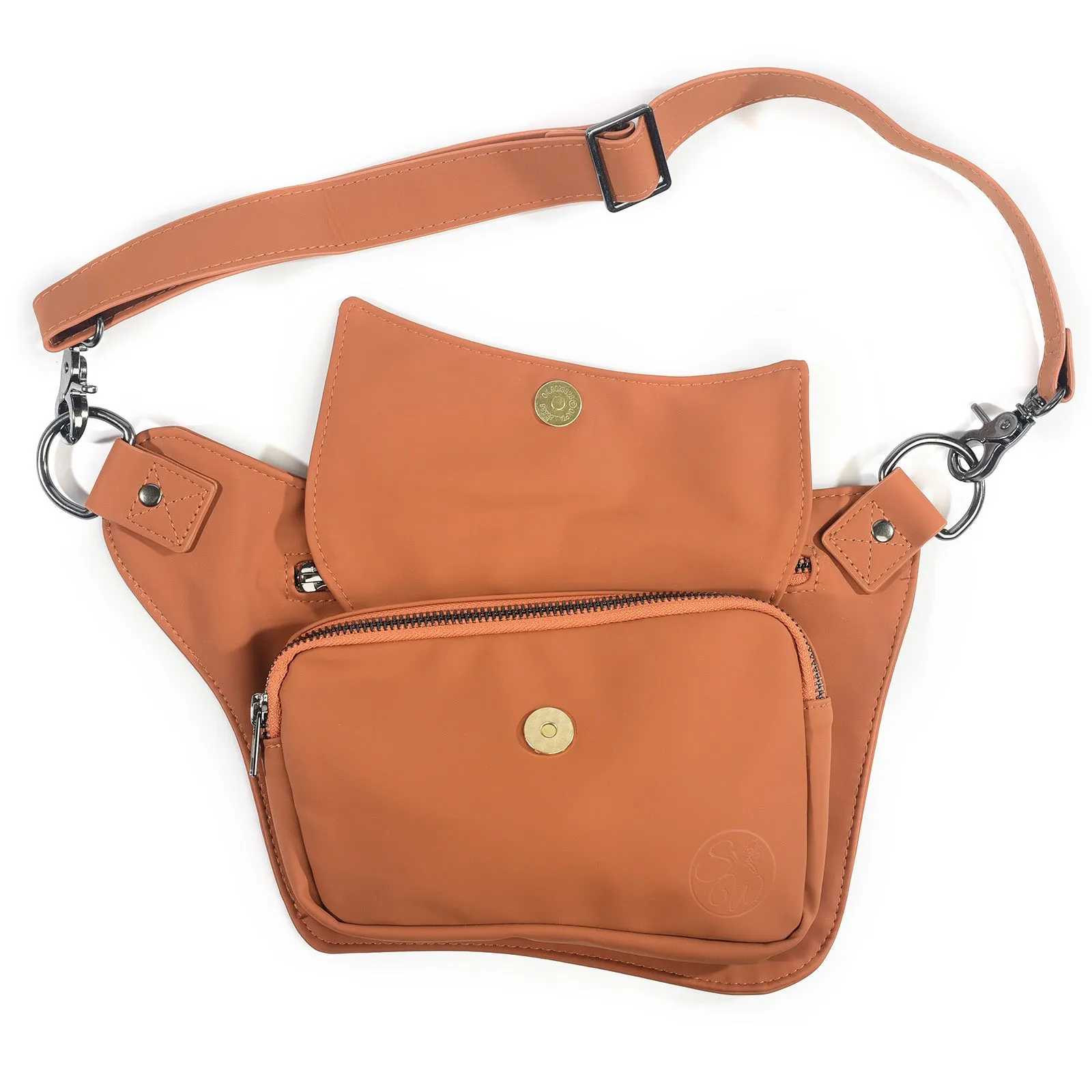 Saddle Brown Vegan Leather Hip Bag (Gun Metal)