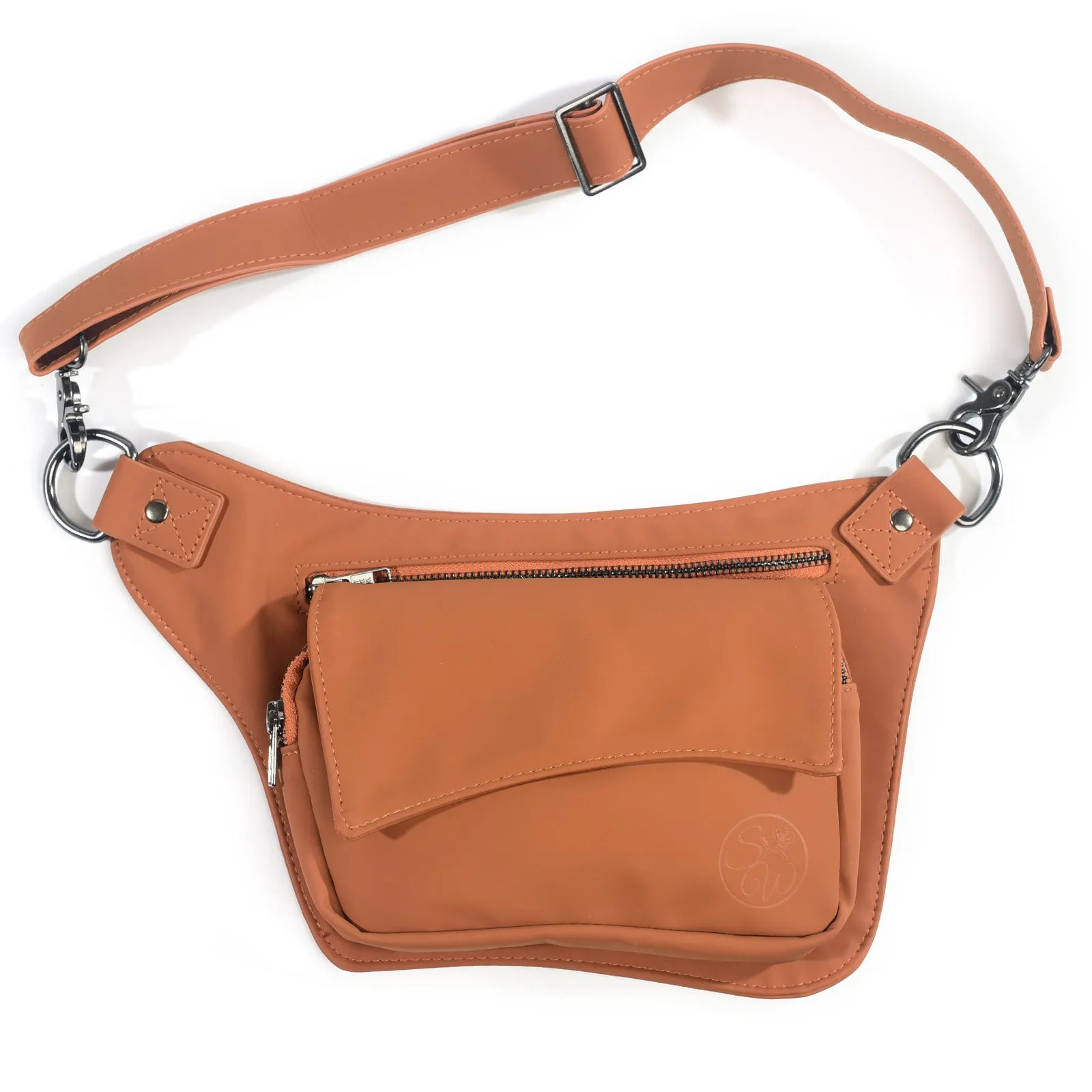 Saddle Brown Vegan Leather Hip Bag (Gun Metal)