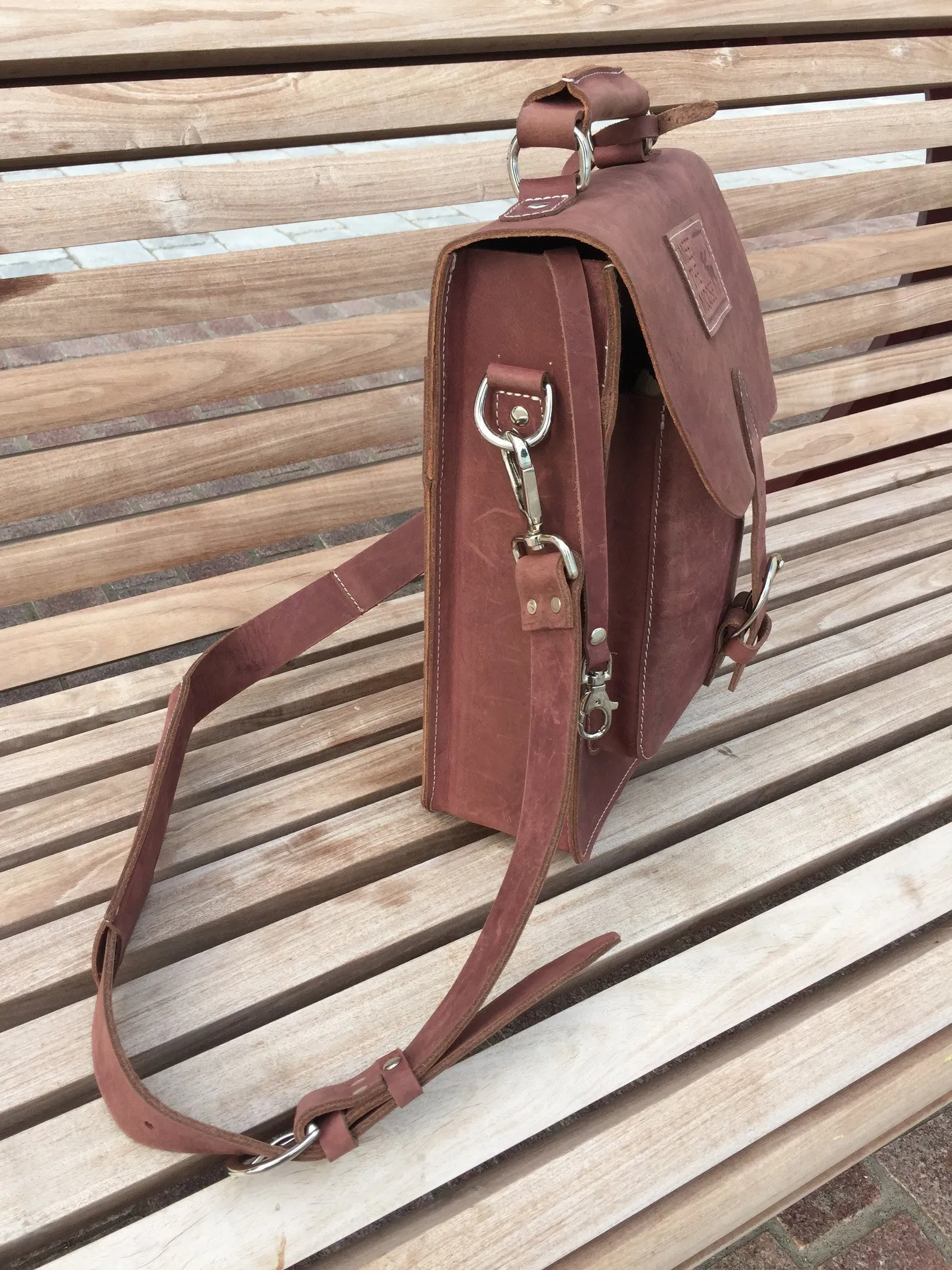 Satchel / Leather Messenger Bag - Reddish Brown