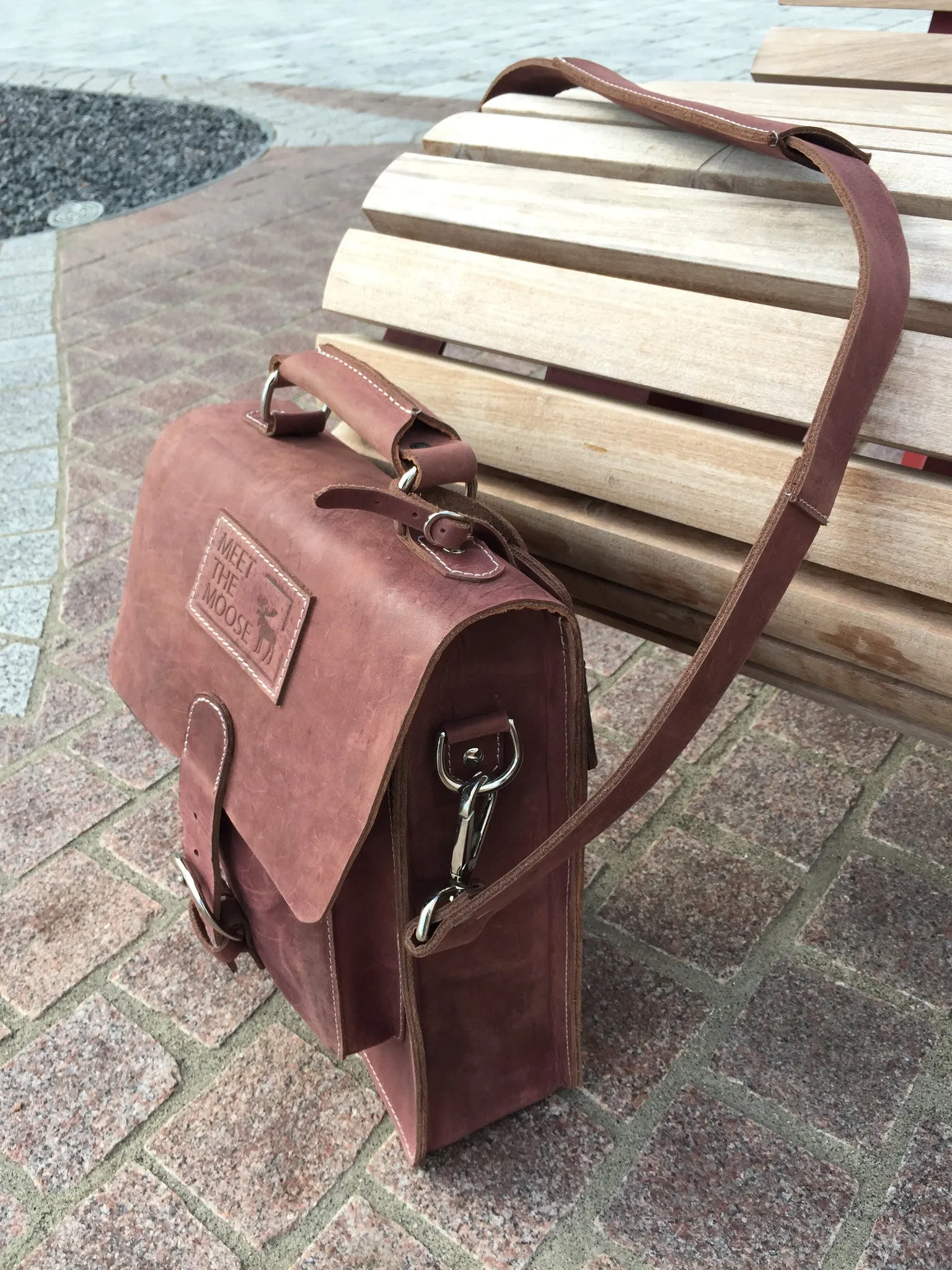 Satchel / Leather Messenger Bag - Reddish Brown