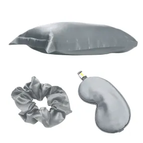 Satin Pillowcase, Sleep Mask & Hair Scrunchie Set - Grey