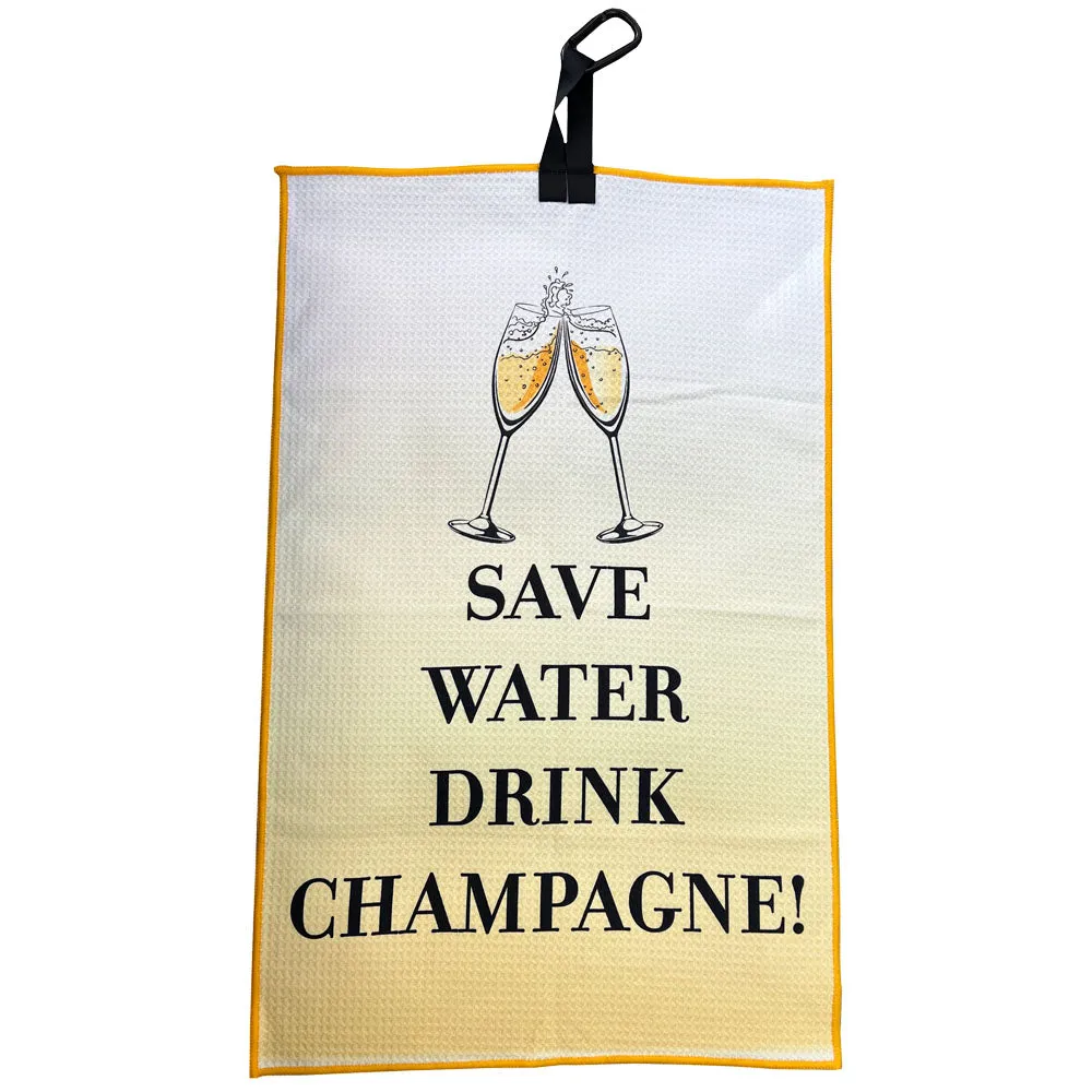 Save Water Drink Champagne (Bubbles) Waffle Golf Towel