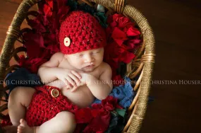 SET Red Tweed Newborn Hat and Diaper Cover