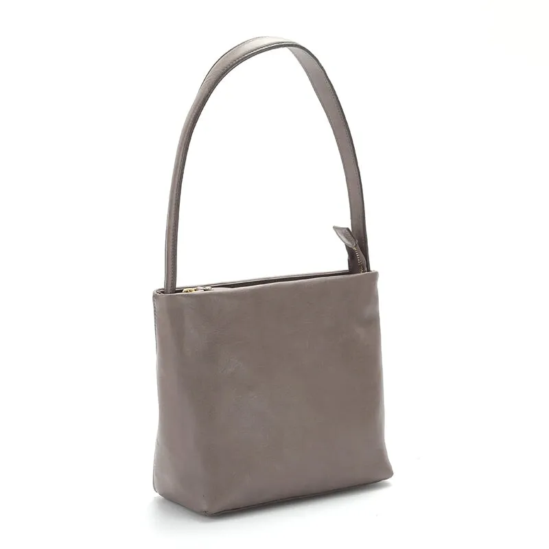 Simple Design Vegetable Tanned Leather Women's Underarm Bag