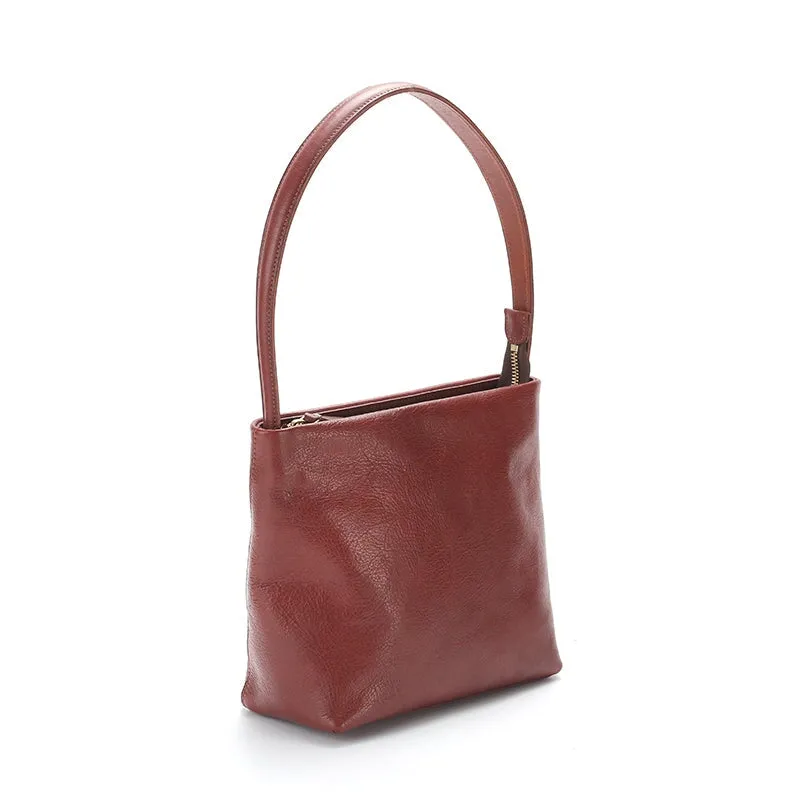 Simple Design Vegetable Tanned Leather Women's Underarm Bag