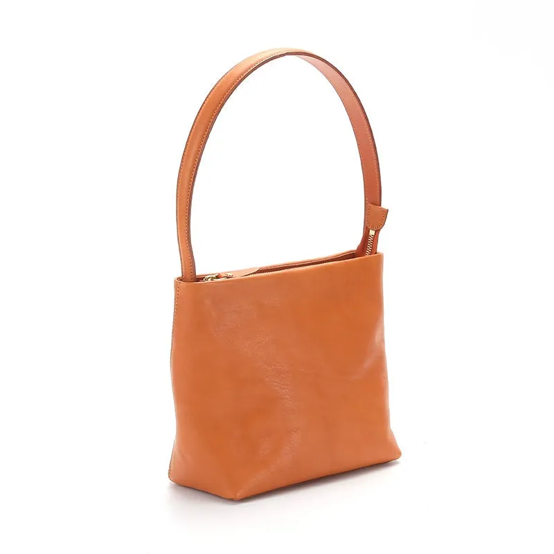 Simple Design Vegetable Tanned Leather Women's Underarm Bag