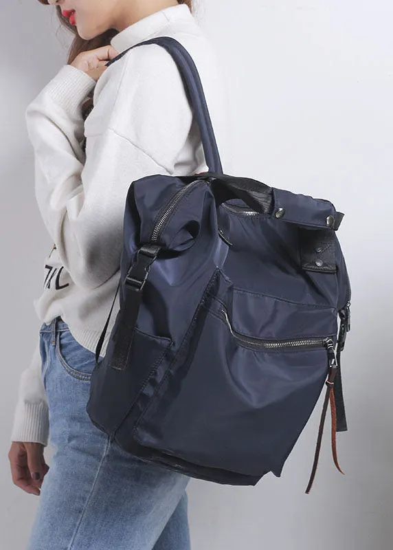 Stylish Navy Zipper Shoulder Bag Cotton Backpack Bag