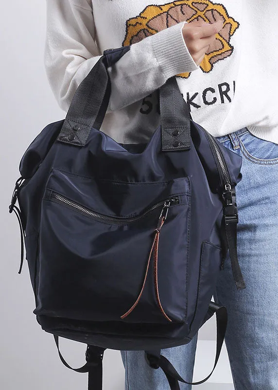 Stylish Navy Zipper Shoulder Bag Cotton Backpack Bag