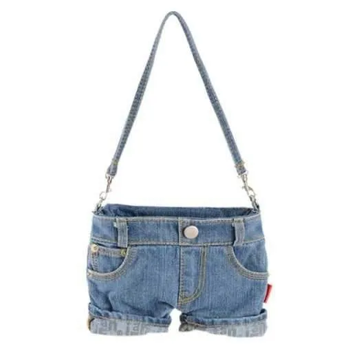 Stylish Short Jeans Shape and Stitching Design Shoulder Bag For Women - Blue