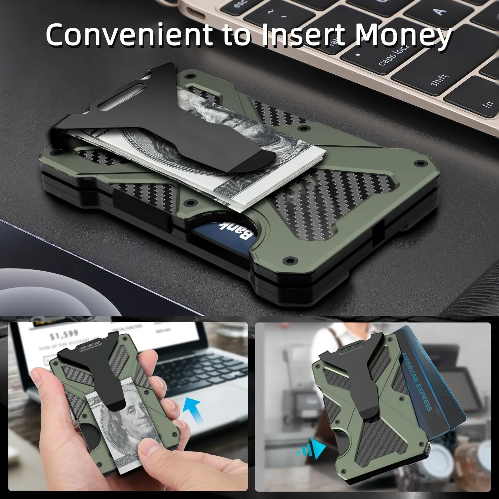 Tactical  Minimalism Men's Wallet Aluminum RFID shield Card Holder with transparent ID card clip