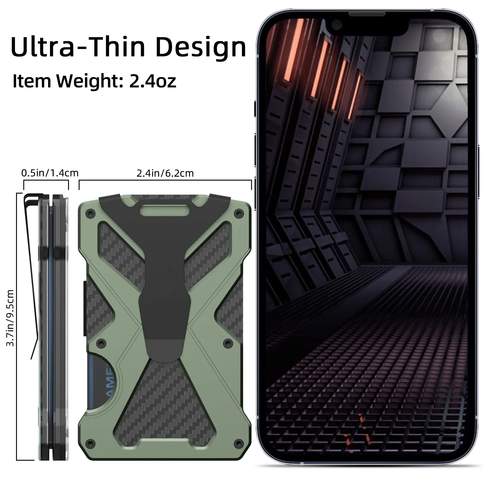 Tactical  Minimalism Men's Wallet Aluminum RFID shield Card Holder with transparent ID card clip