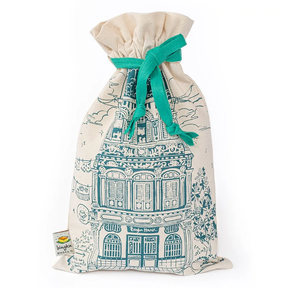 Teal Colonial House Drawstring Gift Bag