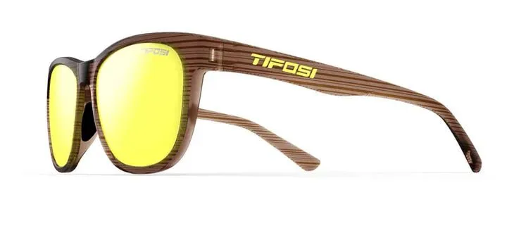 Tifosi Sunglasses Swank - Woodgrain/Smoke Tint Yellow Mirror