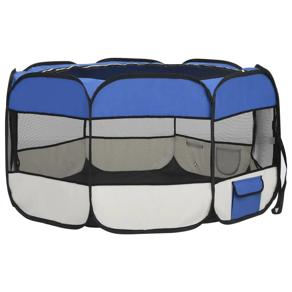 vidaXL Foldable Dog Playpen with Carrying Bag Blue 125x125x61 cm