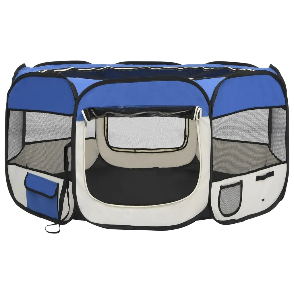 vidaXL Foldable Dog Playpen with Carrying Bag Blue 125x125x61 cm