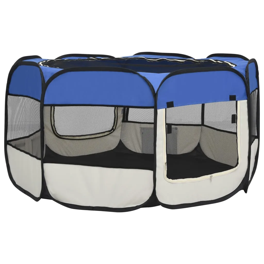 vidaXL Foldable Dog Playpen with Carrying Bag Blue 125x125x61 cm