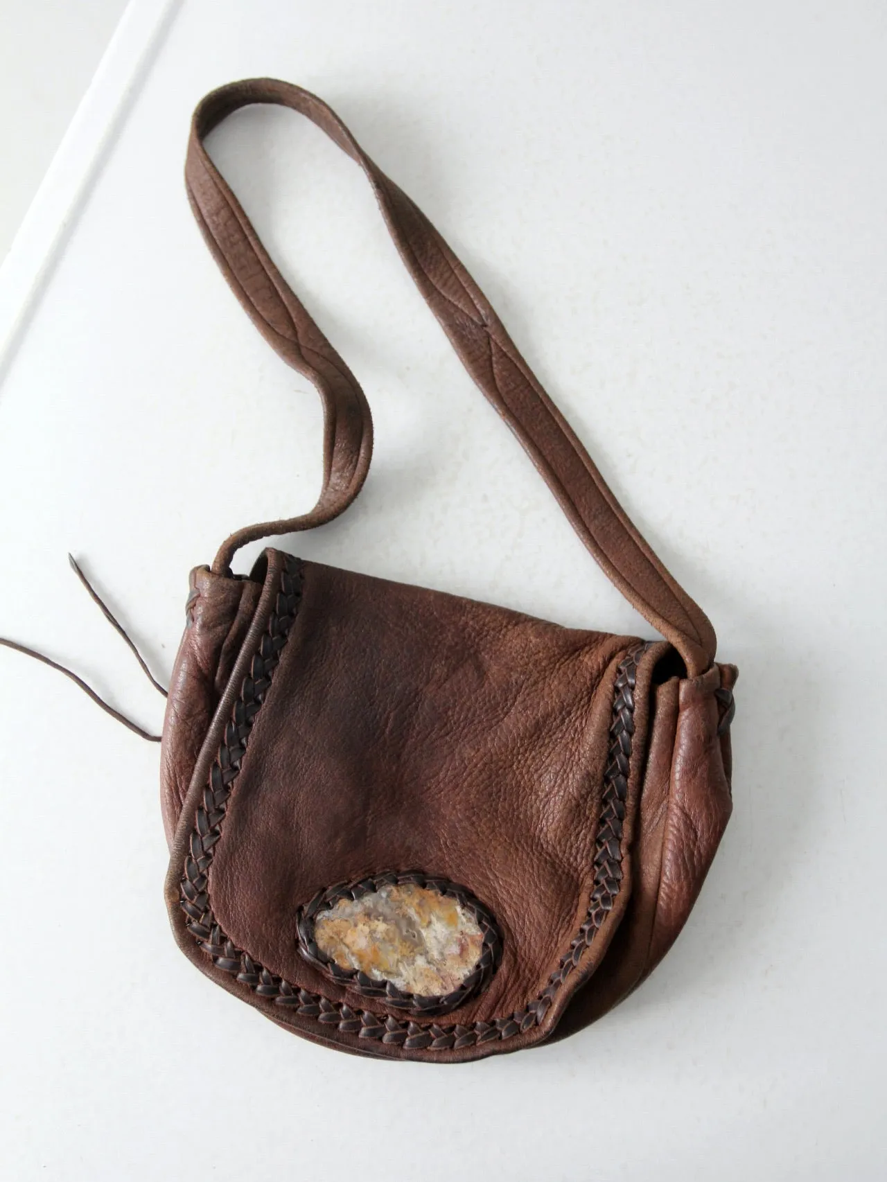 vintage boho hippie leather shoulder bag