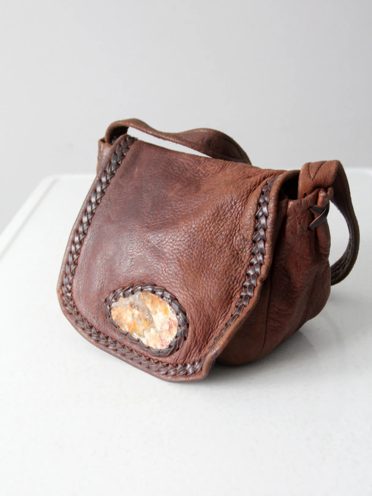 vintage boho hippie leather shoulder bag