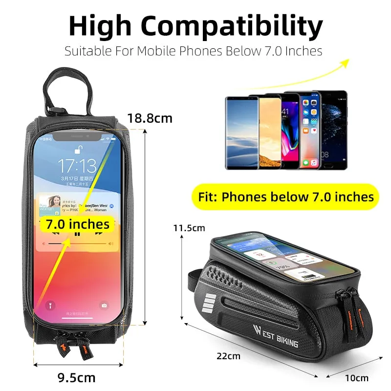 Waterproof Bicycle Bag Frame Front Tube Bag Touchscreen Cell Phone Holder Case Cycling Bag MTB Road Bike Accessories