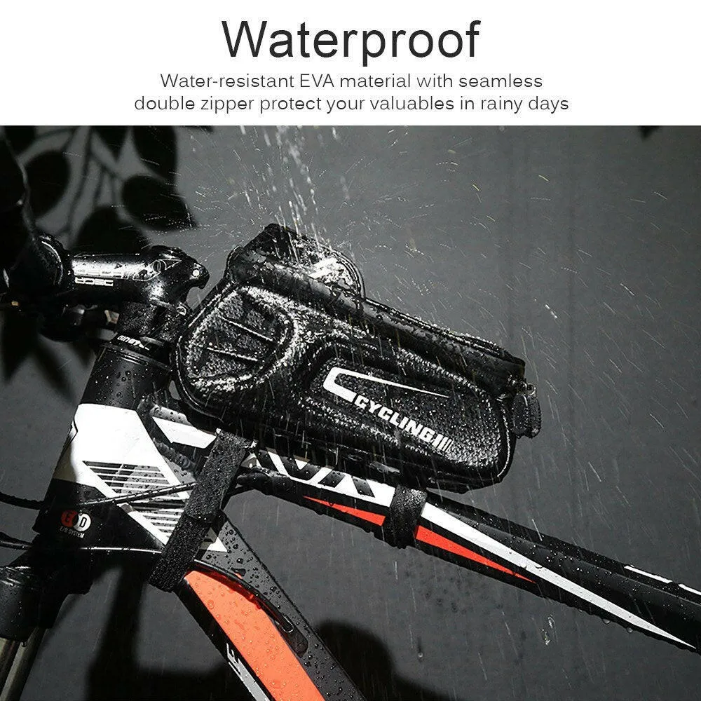 Waterproof Bicycle Top Tube Bag Bike Phone Front Frame Bag Cycling Phone Mount Holder Case for 6.4 Inch Mobile Phone