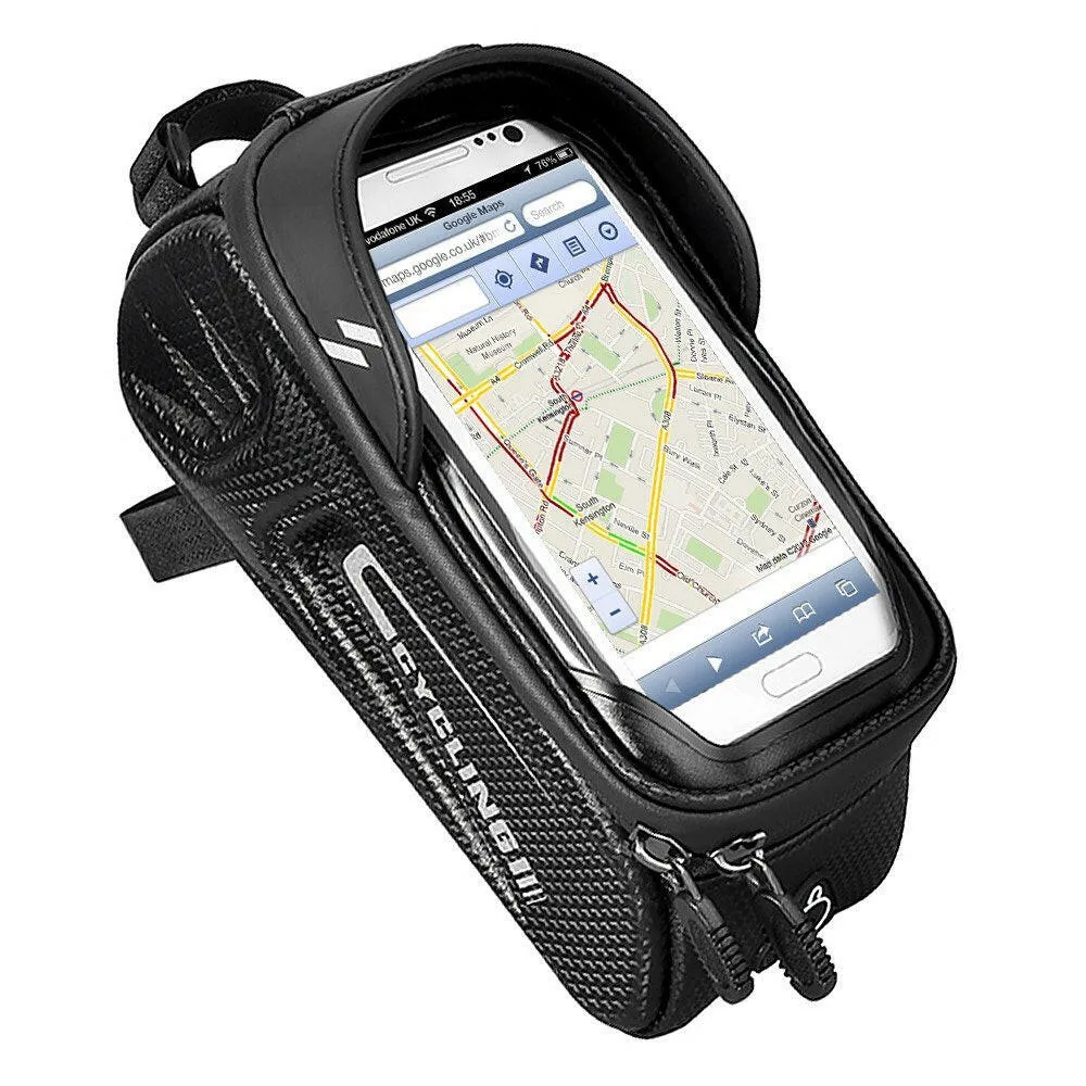 Waterproof Bicycle Top Tube Bag Bike Phone Front Frame Bag Cycling Phone Mount Holder Case for 6.4 Inch Mobile Phone