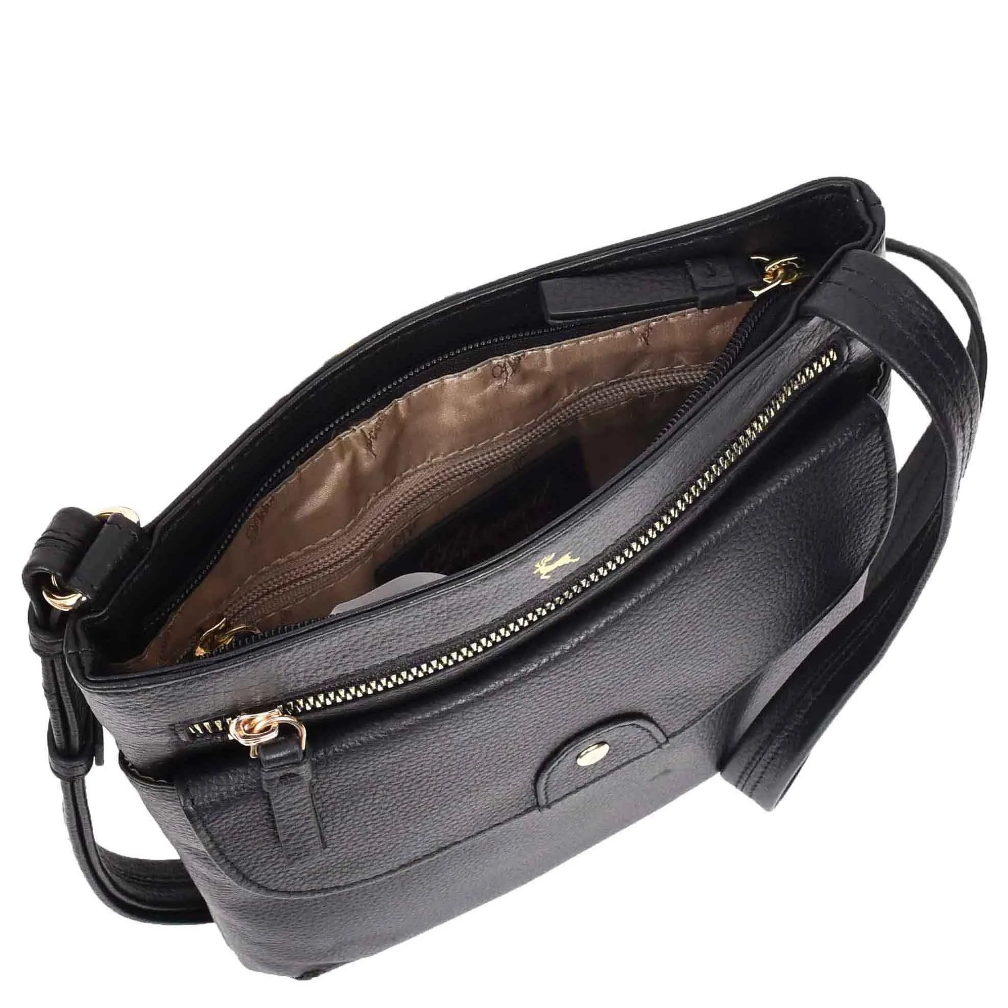 Womens Cross Body Sling Bag Leather Messenger HOL5 Black