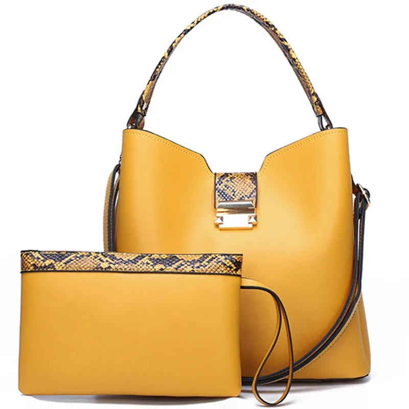 Womens Leather Clutch And Large Shoulder Bag Set