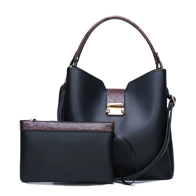 Womens Leather Clutch And Large Shoulder Bag Set