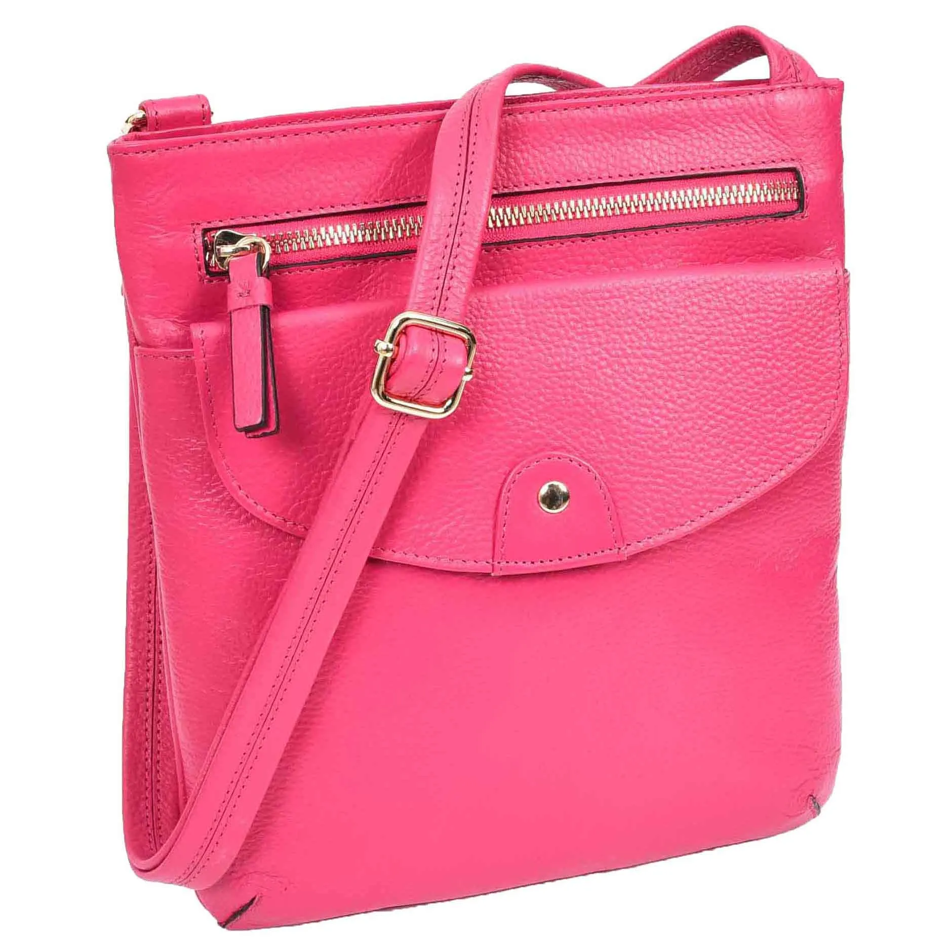 Womens Leather Crossbody Sling Bag Multi Pockets Messenger Skye Pink