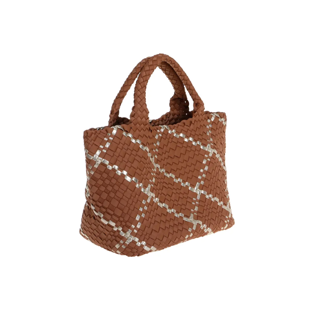 Woven Neoprene Large Tote - Tan/Gold